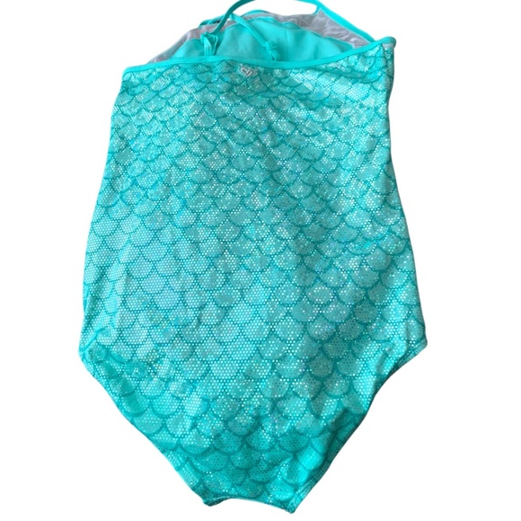 Justice Girl's One-Piece Swimsuit Size 18 Mermaid Design Aqua - Picture 2 of 7